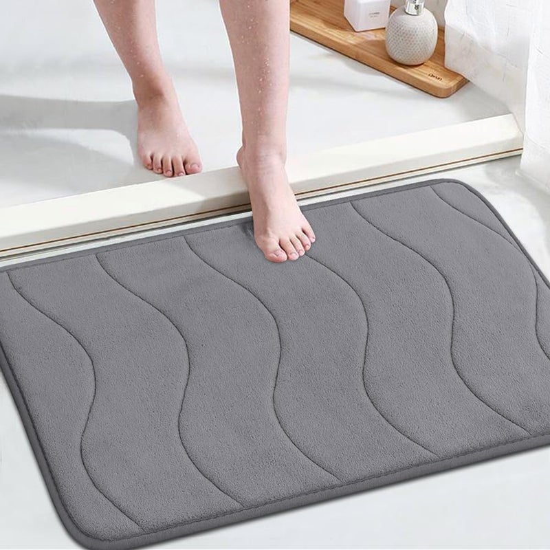 Flamingo P Memory Foam Bath Mat for Bathroom Non Slip Quick Dry Super Water Absorbent Shower Rug,24x17,Grey - Image 1